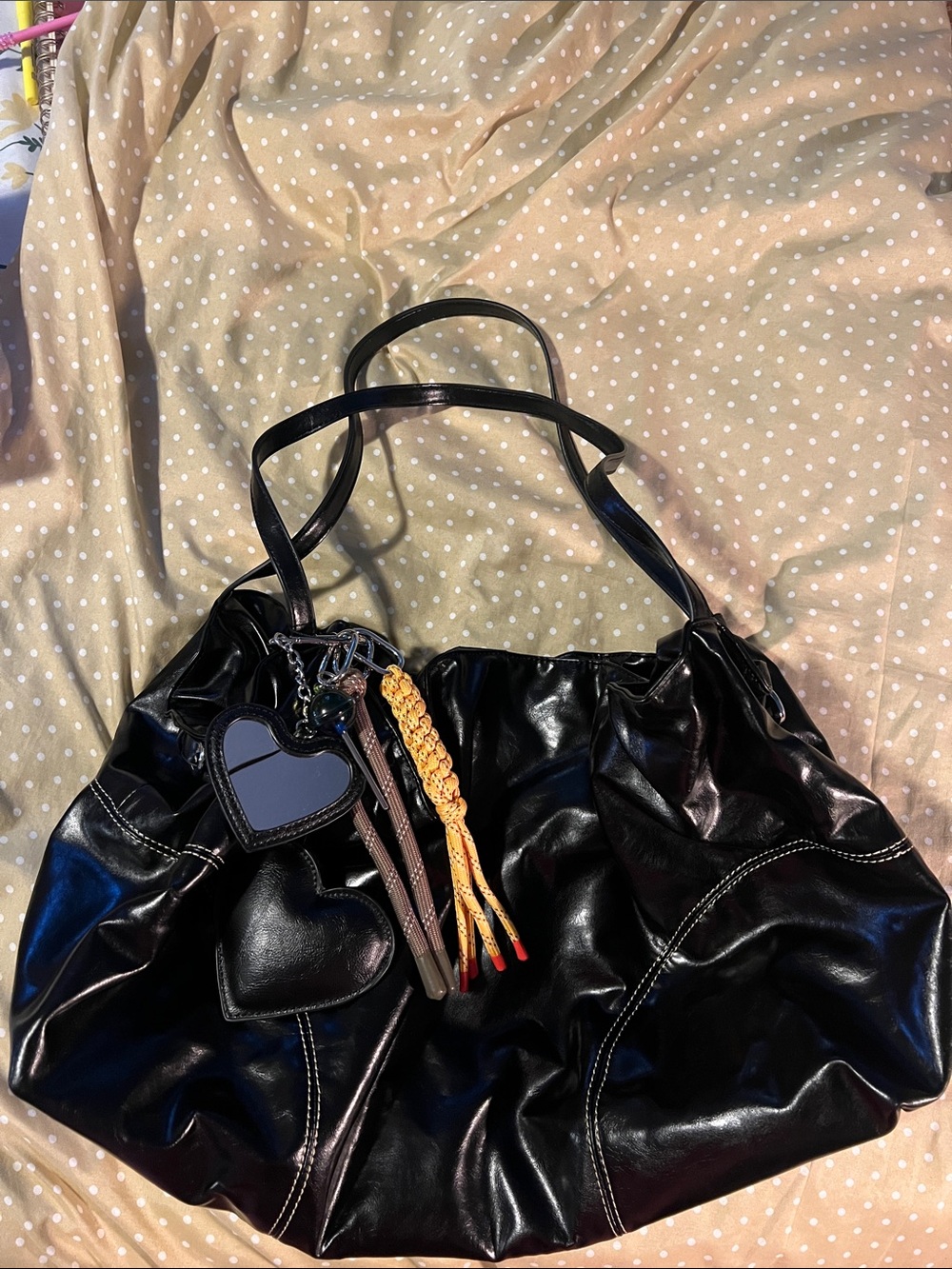 Zara Black Shoulder Bag with Heart Charm and Tassel